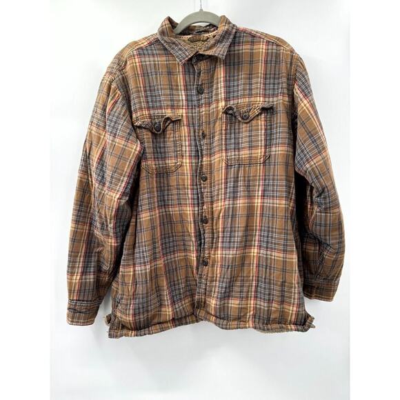 Timberland Shacket Men's Large Multicolor Plaid Cotton Sherpa Lined Button Front - Picture 1 of 7